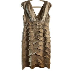 London Times Gold Metallic Tiered Ruffle Cocktail Dress Women’s Size 10